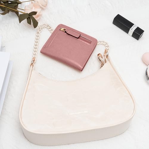 Image of Gostwo Small Wallet for Women, Slim Bifold Credit Card Holder, Compact RFID Blocking Cash Wallet, Billfolds Thin Leather Zipper Pocket, Mini Wallet Gift for Ladies Teen Girls Travel with ID Window