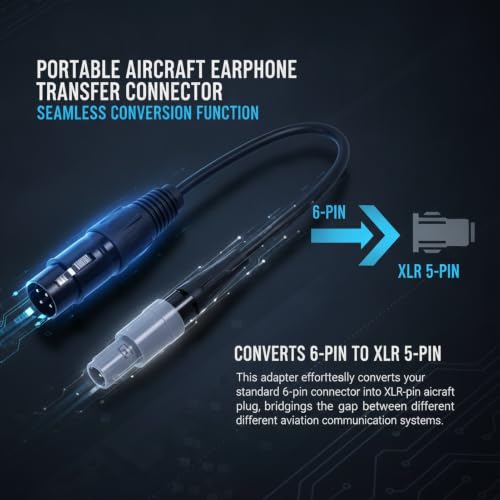 Adaptador para audífonos de aviación con conector hembra 6pin a 5pin XLR miniatura 3