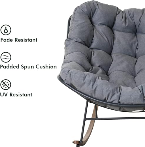 Grand patio Outdoor Rocking Chair, E-Coated Modern Cozy Lounge Rocker Chair with Cushion for Balcony Porch Patio, Gray