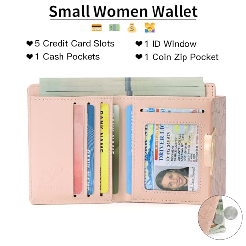 Small Wallet Women Leather Trifold RFID Blocking Compact Credit Card Wallet with ID Window and Zipper Coin Pocket3