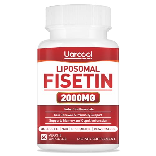Uarcool Fisetin Supplement 2000mg for Healthy Aging and Longevity Skin Health Brain - Soy Free Vegetarian - 60 Softgels