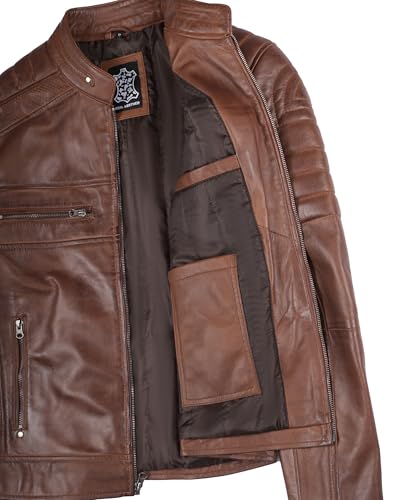 Image of fjackets Mens Brown Leather Jacket - Real Leather Jackets For Men - Shirt Collar Style Leather Jacket Men