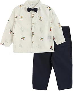 LC واكيكي طقم منقوش باكمام طويلة للاولاد البيبي من 3 قطع