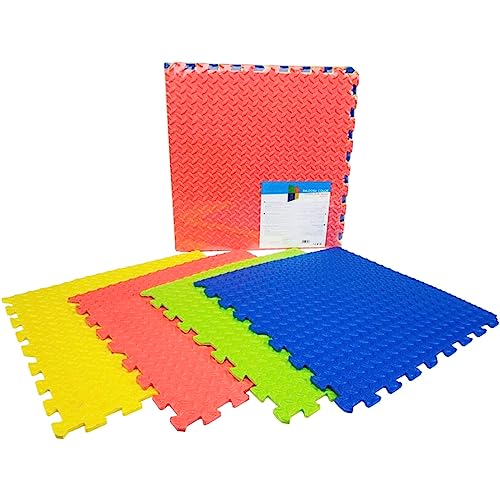 Acan Pack 4 baldosas de Goma eva 60 x 60 x 1 cm, Colores, Superficie Rugosa, Esterilla Puzzle para Suelo de Fitness y Gimnasio, Alfombrilla de proteccíon