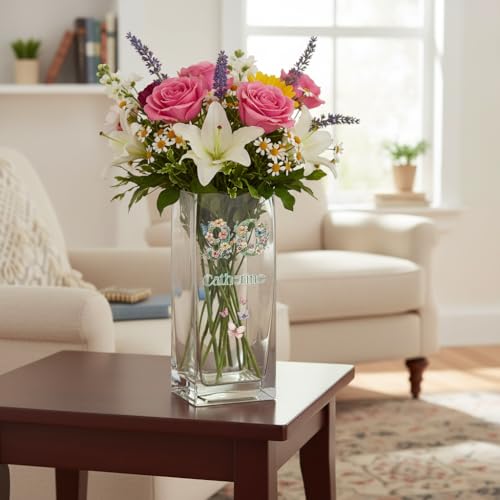 Personalised 90th Birthday Flower Vase with Floral Numbers, 20cm Tall, 8cm Diameter, Decorative Centrepiece Gift - Image 3