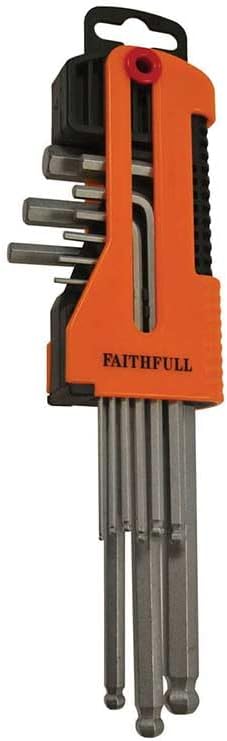 Faithfull Long Arm Ball End Hex Key Set, 9 Piece (1.5-10mm)