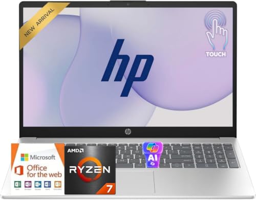 Image of HP 15.6 inch FHD Touchscreen Laptop • AMD Ryzen 7 Processor • 16GB RAM • 512GB SSD • Copilot AI • Windows 11 • Wi-Fi 6 • Microsoft 365 • Lightweight Laptop for Students, Home & Everyday Use