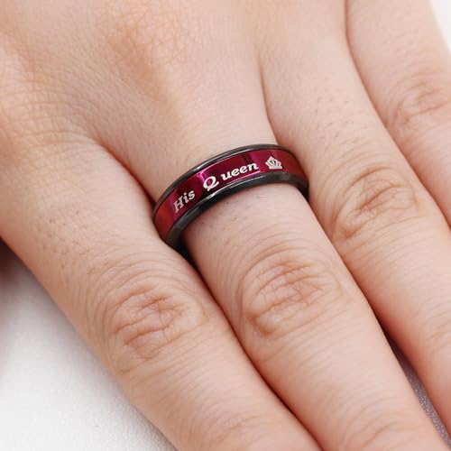 His Queen Her King Rings for Couples - Stainless Steel Wedding Band for Men Women Engagement Birthday Valentine's Day Ring Y1314