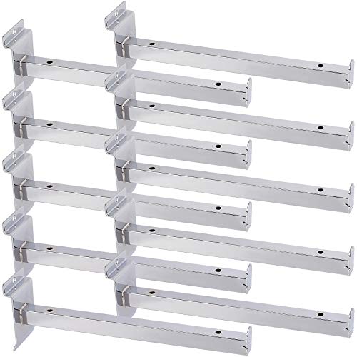 ZEONHAK 10 PCS 10 Inch Sliver Slatwall Shelf Bracket, Metal Slat Wall Hanging Display Hooks, Heavy Duty Slat Wall Shelves Accessories, Slatwall Hangers for Exhibition and Organization Retail Products