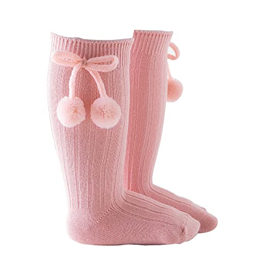 Baby Girls Knee High Socks Uniform Bowknot Stockings Infants Toddlers Cotton Long Socks Pink A 3-12 Months