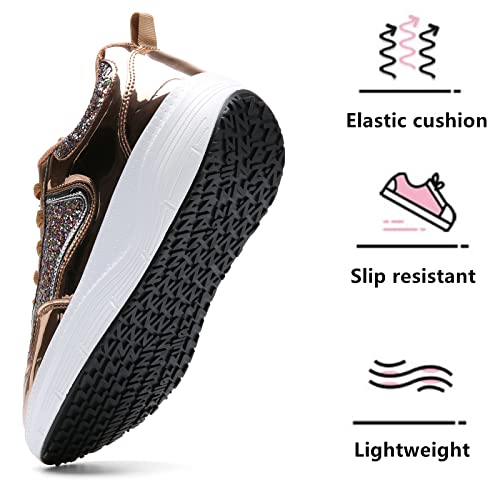 Kkdom Women's Walking Shoes Glitter Comfort Lightweight Wedge Platform Athletic Tennis Sneakers Gold Us Size 6 #TOP2