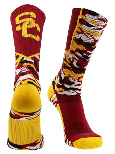 TCK USC Trojans Socks Woodland Camo Crew Length (Red/Gold, Small)