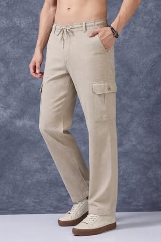 Image of Men's Multi Color Cargo Casual Trousers | Men's Regular Fit Straight Pants | Comfortable Stylish Cargo for Men | Soft Fabric for Everyday Wear, Travel & Office | Linen Cotton Bottom Wear