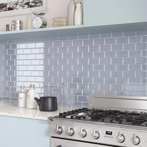 CRE8TIVE Azulejos Adhesivos Plata Para Pared - Baldosas Adhesivas de Acero Inoxidable Para Cocina y Baño - Vinilos Salpicadero Rectangular Para Chimenea - 4 Piezas 30.5cm x 30.5cm