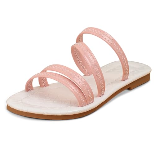 Girls' Open Round Toe Summer Strappy Flats Sandals Cute Pink Strap Slip On Dress Sandal Flats Shoes for Girls (Toddler Little Kid Big Kid)