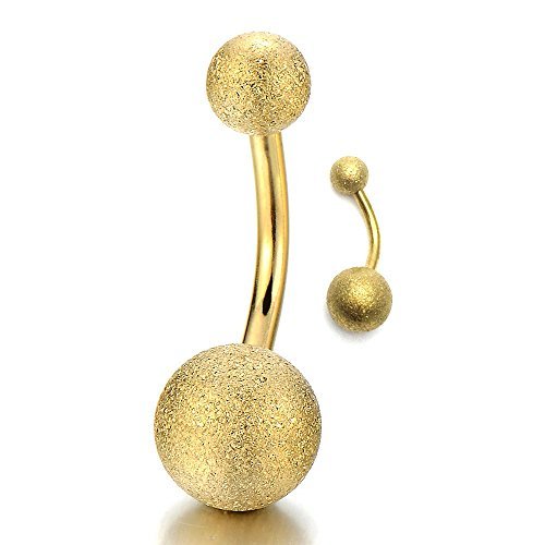 Gold Glitter Finish Belly Button Ring Body Jewelry Piercing Navel Ring Barbells