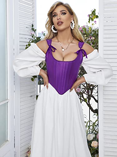 Image of Dreay Womens Vintage Asymmetrical Hem Overbust Corset Tie Front Lace-up Back Bustier Shapewear Top