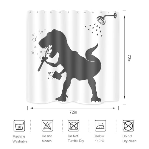 Image of Dinosaur Shower Curtain Funny Dino for Kids Boys Bath Curtain Trex Silhouette Animal Shadow Cartoon Black White Bathroom Waterproof Polyester Fabric 72Lx72W Inch with Hooks