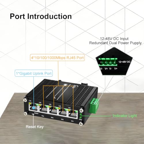 Image of Managed Industrial 5 Port Ethernet Switch 12-48VDC 10 /100 /1000Mbps