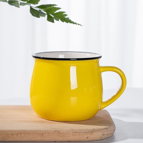 Tazas de café de colores, tazas de té de camping, taza de café esmaltada, taza esmaltada redonda vintage (S, amarillo)
