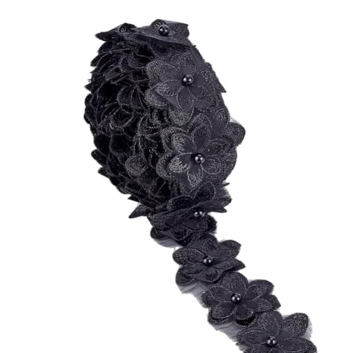 Consejos para Comprar Costura y manualidades 3D favoritos de las personas. 49 HOBBIESAY - Cinta de encaje de organza de 4 yardas de 1.67 pulgadas de ancho con ribete de flores de organza negro bordado en 3D para costura, manualidades, boda, vestido de novia,...