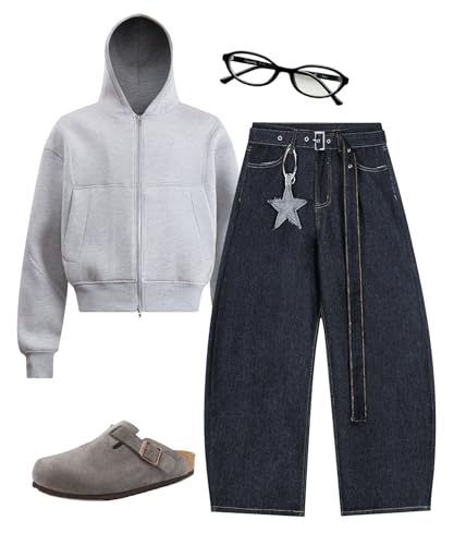 Unisex Wide Leg Barrel Jeans with Star Pendant Belt Retro Distressed Baggy Denim Pants Streetwear Style4