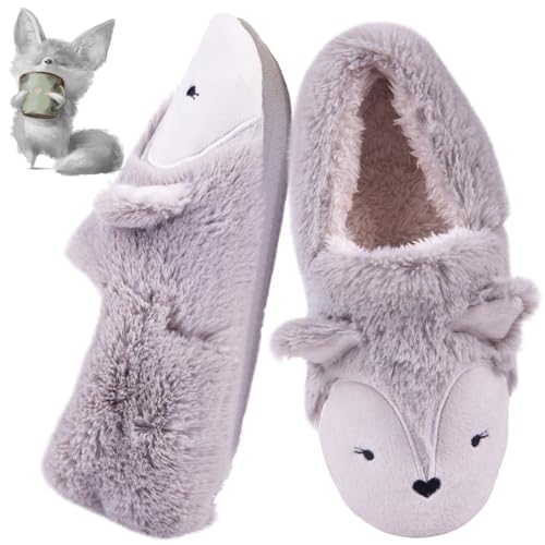 Women Animal Fox Slippers|Cute Fox Slippers for Woman|Kawaii Animal Funny Slipper for Adults|Novelty Warm Fuzzy House Slipper Indoor Outdoor