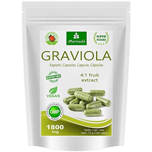 MoriVeda® - Capsule Graviola 120 x 1800mg estratto di frutta 4: 1 in guscio capsula HPMC, vegano, prodotto di qualità - soursop (1x120 Capsule)