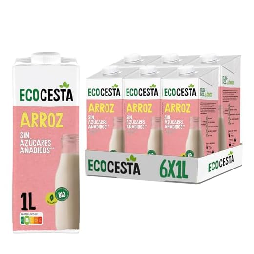 Ecocesta - Pack de 6 Unidades de 1 L de Bebida Ecológica Vegetal de Arroz - Sin Azúcar Añadido y Sin Gluten - Apto para Veganos - Ideal para Tomar Sola, con Café o en Batidos