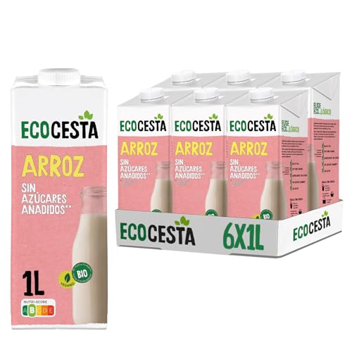 Ecocesta - Pack de 6 Unidades de 1 L de Bebida Ecológica Vegetal de Arroz - Sin Azúcar Añadido y Sin Gluten - Apto para Veganos - Ideal para Tomar Sola, con Café o en Batidos