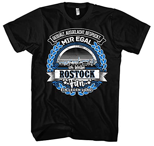 EIN Leben lang Rostock Herren T-Shirt | Stadt - Rostock Skyline - Fussball - Sport - Rostock Shirt - Ultras | Schwarz (S)