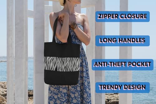 Image of Canvas Tote Bag for Women with Zipper & Pocket(Pack of 1) | Stylish Cotton Handbags for College | Aesthetic Tote Bag for Office, Shopping, Travel, Beach & Daily use