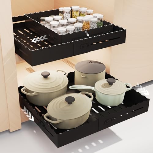 FOXHIVE Expandable Pull Out Cabinet Organizer - Adjustable Width 12-18' & Depth 13-23', 3-Rail Heavy...