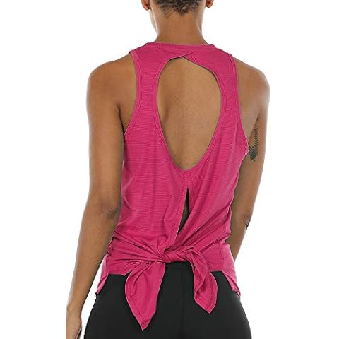 Camiseta sin Mangas de Fitness Deportiva de Espalda Crewneck sin Mangas Abierta para Mujer -M-Rose Red de icyzone Cover