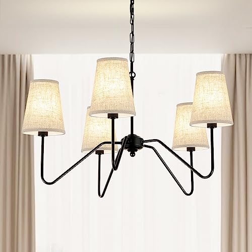 JSDORSY Chandelier with Linen Shade, Black Dining Room Light Fixtures