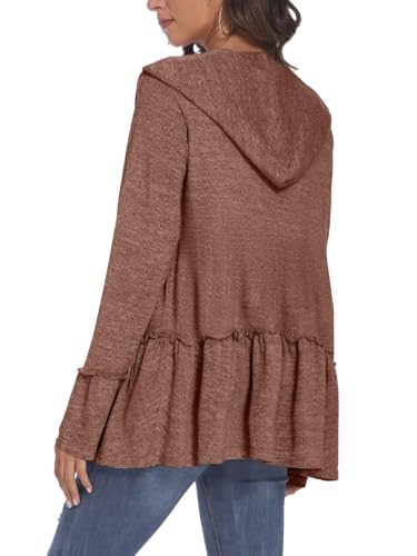 Image of DEESHA Plus Size Zip Up Hoodie for Curvy Women Spring Ruffle Hooded Sweatshirts Jacket Cardigans Lightweight