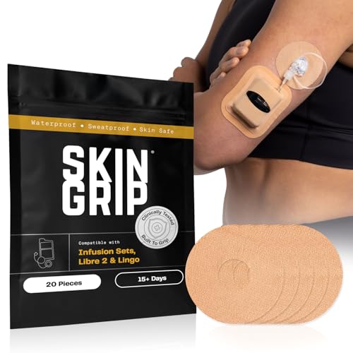 Image of Skin Grip Universal Adhesive Patches for CGM and Insulin Pumps with Cutout (20-Pack), 0.8-Inch Hole, Waterproof & Sweatproof for 10-14 Days, Glucose Monitor Patch, Diabetic Sensor Cover, Tan