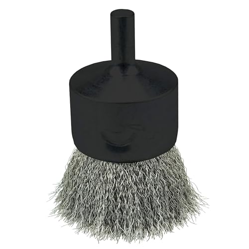 Weiler 10021 0.006" Wire Size, 1" Diameter, 302 Stainless Steel Bristles, Solid End, Stem-Mounted Crimped Wire End Brush, Made in the USA (Pack of 10)