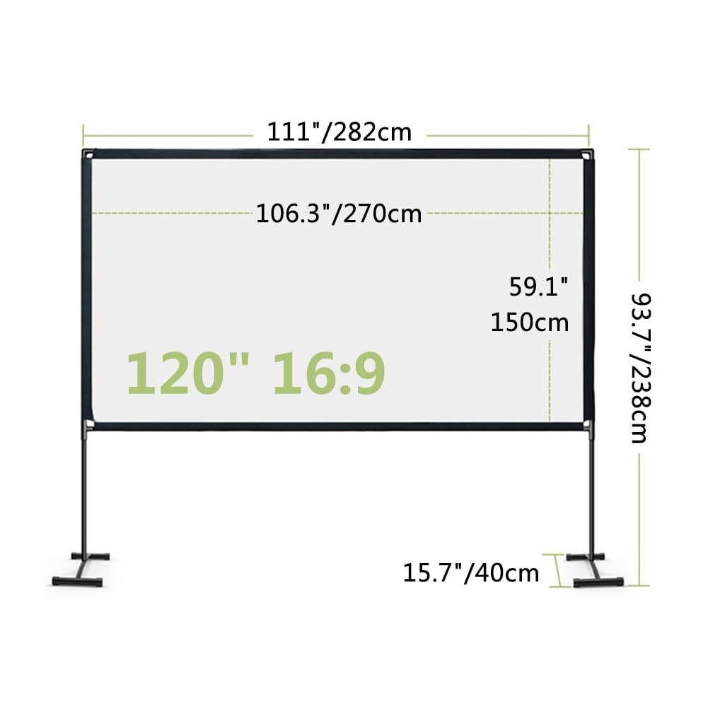 Schermo di Proiezione Portatile per Esterni da 100/120 Pollici con Supporto, Schermo Cinematografico Ultra HD 3D 4K 16:9, Antipiega per Home Theater(120"(16:9))