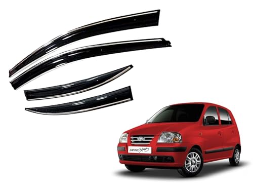 Image of CAR SAAZ Chrome Line Door Visor for Santro Xing Type 2(2008-2015)(Set of 4Pcs) | Rain Guard | Wind Deflector