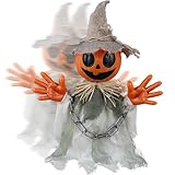 Prsildan Animatronic Halloween Decorations – 16″ Walking Pumpkin Ghost with Sound & Touch Sensor, Scary-Cute Animated Halloween Prop with Spooky Sound for Indoor Home & Outdoor Yard, Lawn Decor