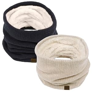 Chalier Infinity Scarf Winter Double-Layer Neck Warmer Knit Fleece Lined Circle Loop Scarves
