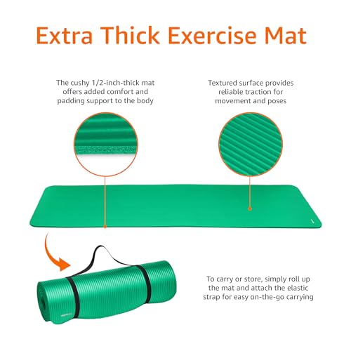 Image of Amazon Basics 1 /2 Inch Extra Thick Exercise Yoga Mat with Carrying Strap, Cushioned Support, for Fitness and Gym Workouts