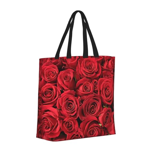 Large Capacity Shoulder Bag with Zipper,Reusable Grocery Red rose Print Tote Bag for Shopping2