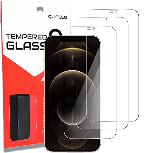 QUITECO Protector Pantalla para iPhone 12 Pro Max [3 Piezas] Vidrio Cristal Templado