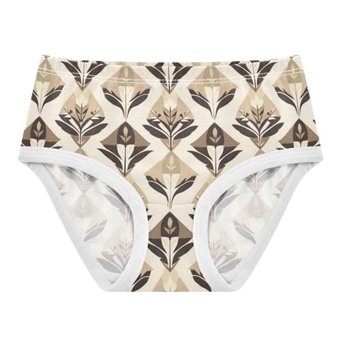 ZZKKO Vintage Geometric Brown Leaf Girls Underwear Toddler Panties for Girls Comfort Brief Size 2-8T