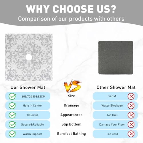Image of Square Shower Mat Non Slip: 27 x 27 Inch Large Shower Mats with Drain Hole in Middle - PVC Loofah Anti Slip Shower Floor Matt for Inside Shower