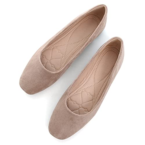Image of ChaiRong Zhou Women Square Toe Ballets Flats Comfort Slip On Walking Shoes for Driving