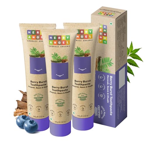 Image of Baby Toothpaste Berry Burst - Herbal Kids Oral Care with Neem, Khadir & Meswak | Promotes Strong Teeth & Healthy Gums | Fluoride Free,Organic & Safe for Toddlers -100gm (Pack of 3)