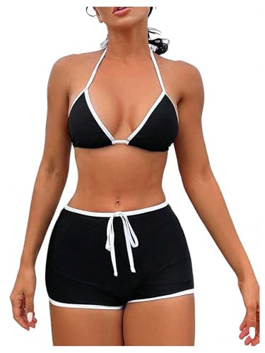 Haut triangulaire avec short bikini 2 pièces femme stretch et anti-frottement